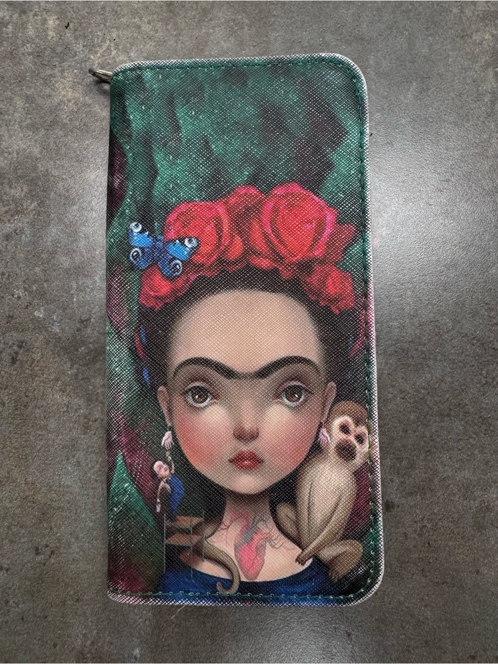 Green Frida Kahlo Art Zip Wallet - Women's Accessories